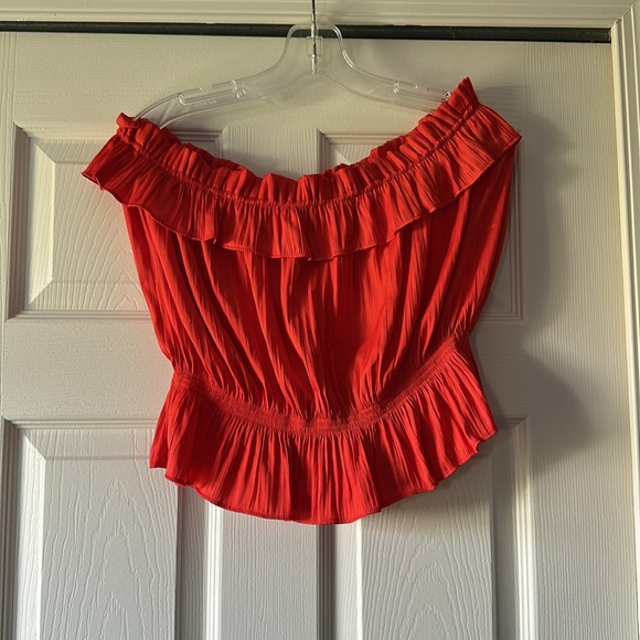 NWOT Anthropologie Coral Off-Shoulder Ruffle Top - Picture 6 of 6